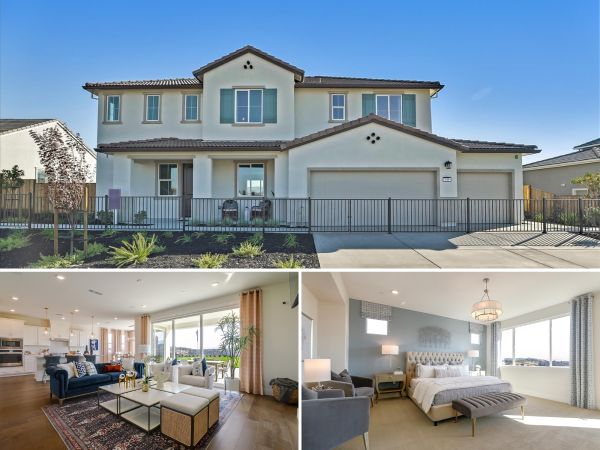 A collage showcasing the Plan 3 ALT model home at Promontory at Ridgemark in Hollister.