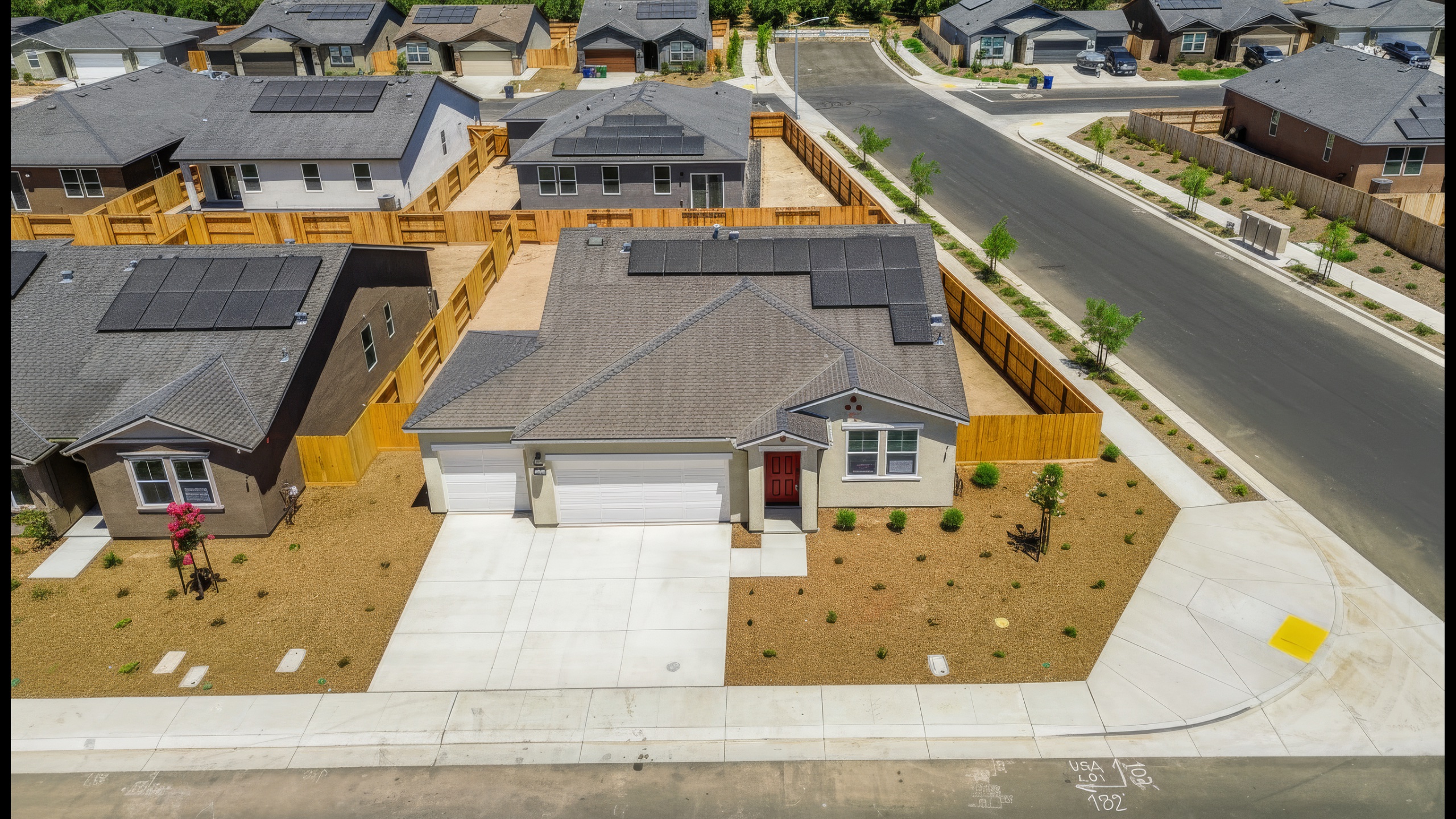 A high angle view of a neighborhood.