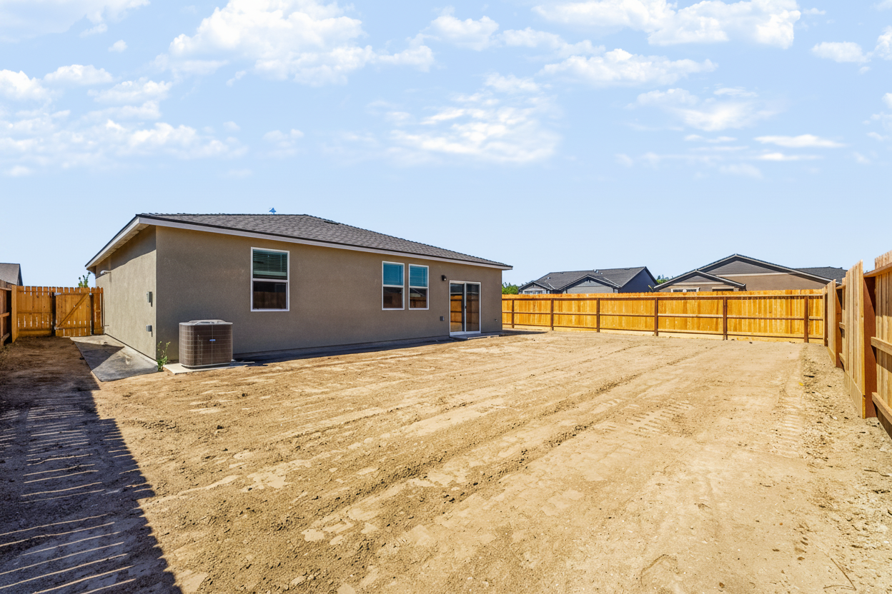 A dirt road leading to a house.