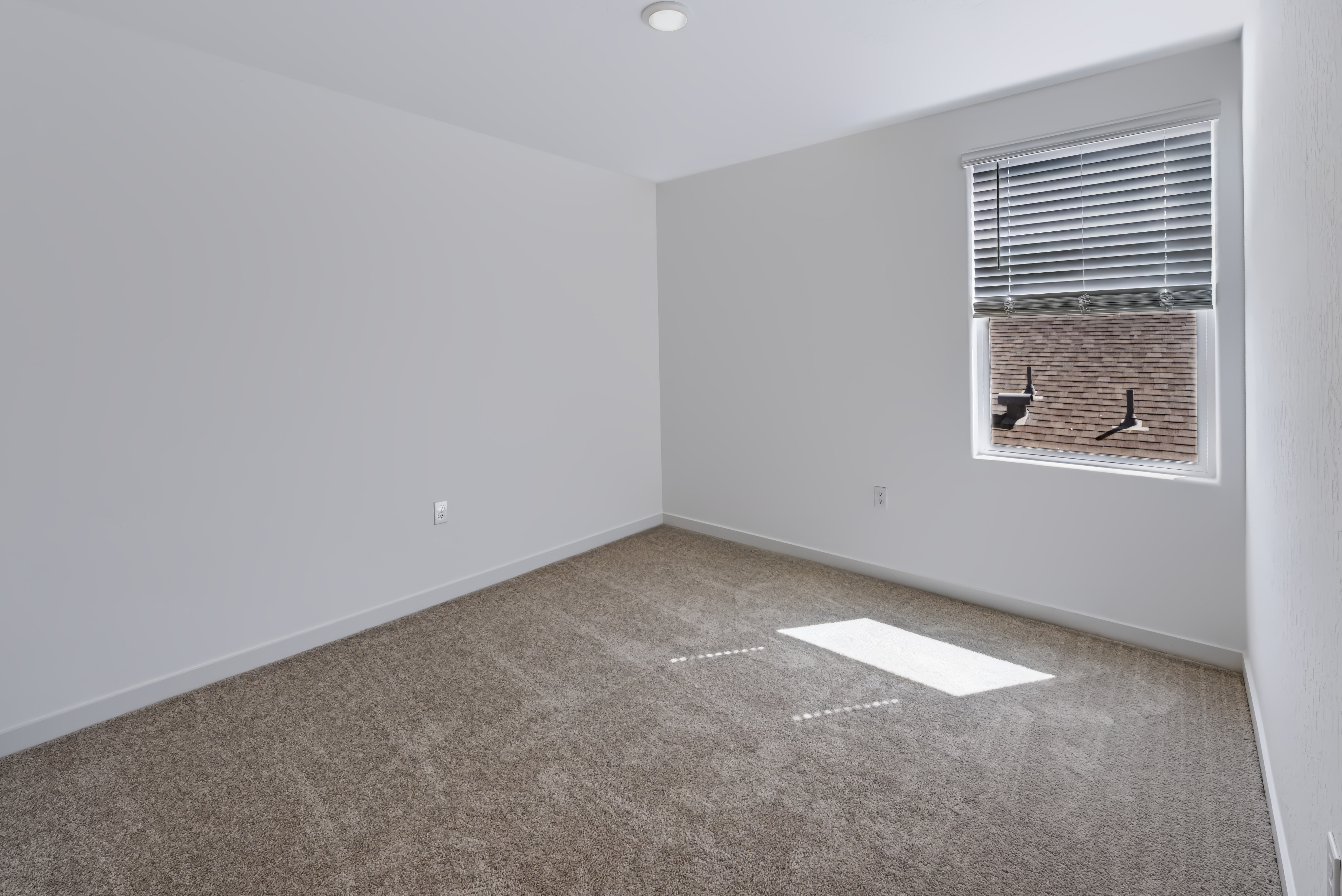 A room with a carpet and a window.