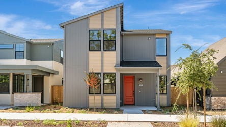 A building with a red door.