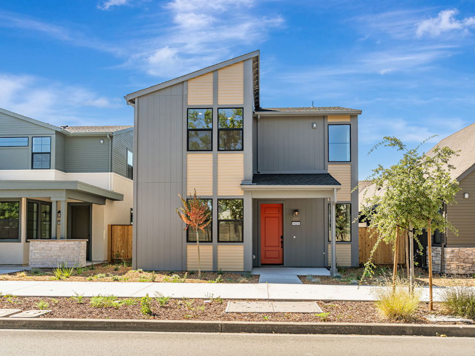A building with a red door.