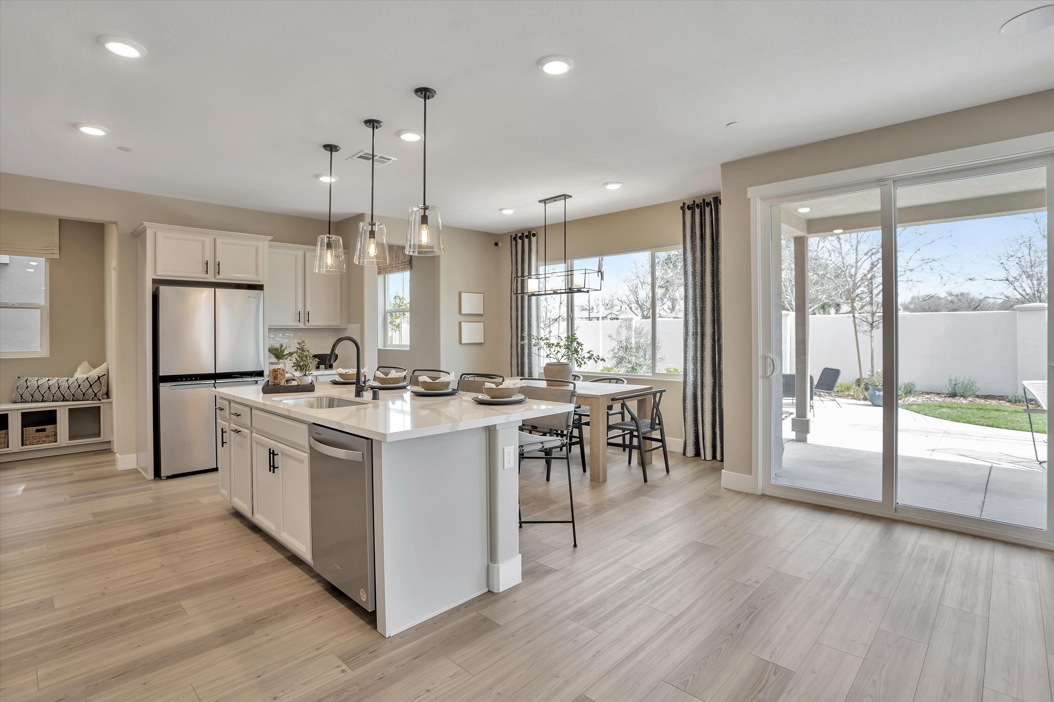 A kitchen with a large island.